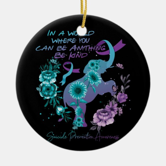 Suizidverhütung Sonnenblumen Elefant Aquamarin Lil Keramik Ornament (Vorne)