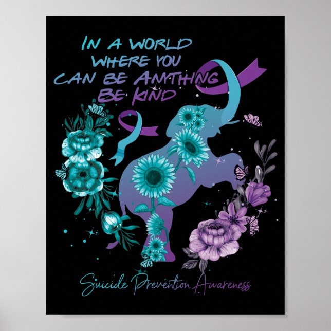 Suizidverhütung Sonnenblumen Elefant Aquamarin Lil Poster (Vorne)