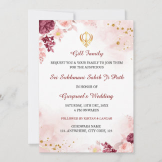 Sukhmani Sahib Path Invitation, Sikh Wedding Card Einladung