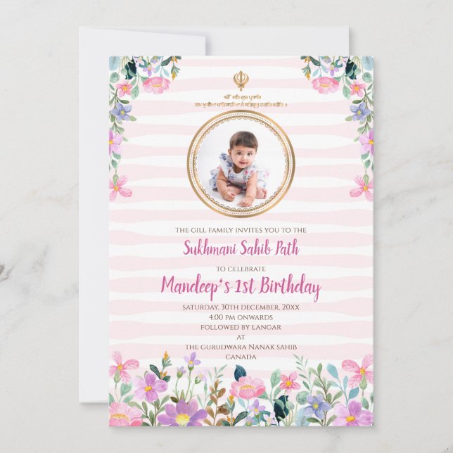 Sukhmani Sahib Weg Digitaler Einladung 1. Geburtst (Vorderseite)