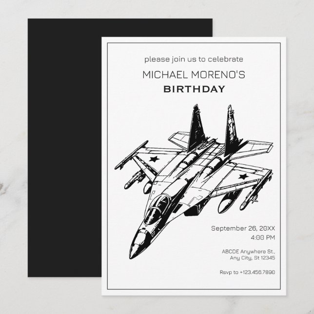 Sukhoi Aircraft Geburtstag Einladung (Vorne/Hinten)