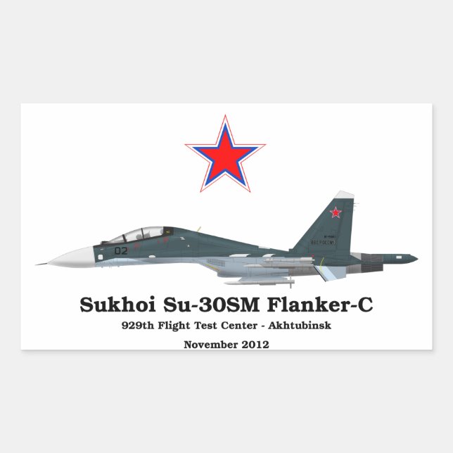 Sukhoi Profile Su-30SM Flanker-C Rechteckiger Aufkleber (Vorderseite)