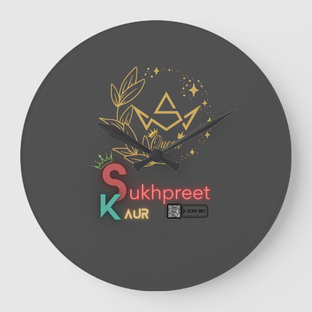 Sukhpreet Kaur Custom Wall Clock | Elegantes Desig Große Wanduhr (Vorderseite)