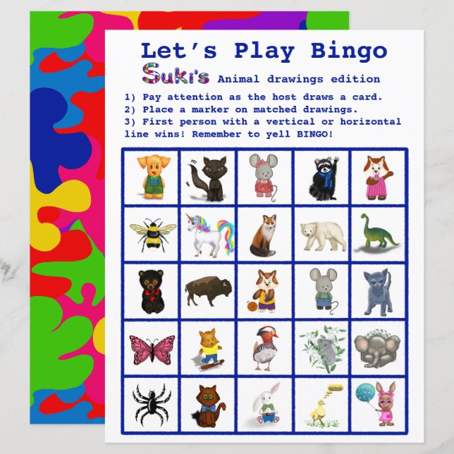 Sukis Animal Drawings Lasse das Play Bingo Party G (Vorne/Hinten)