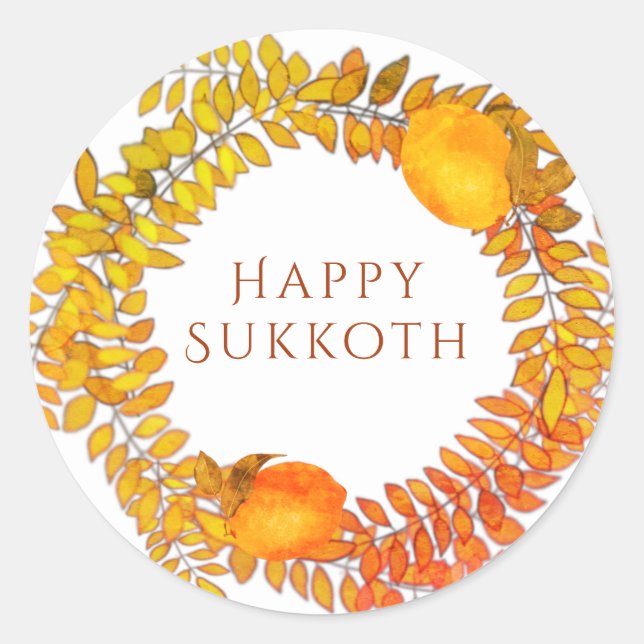 Sukkot-Zitronen und farbenfroher Blattkranz Runder Aufkleber (Vorderseite)
