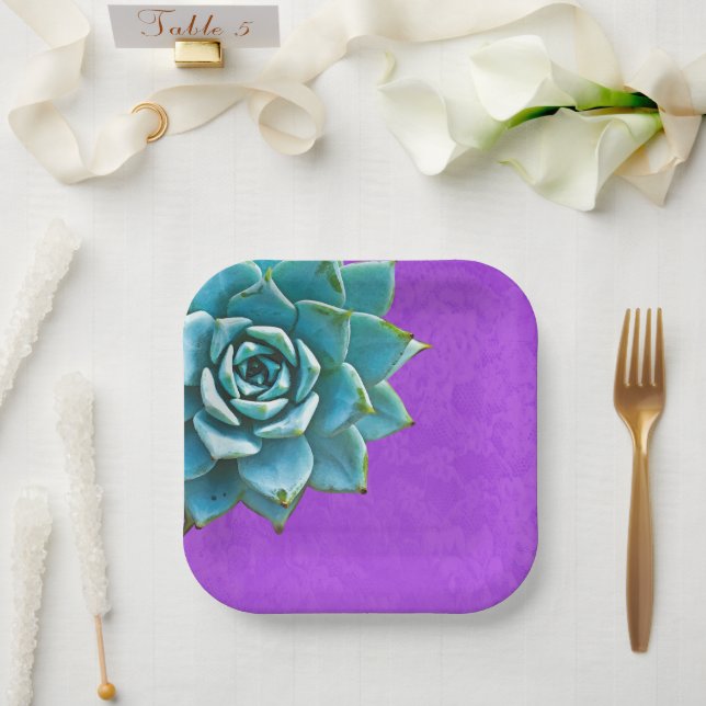Sukkuläre Lila Wasserfarbe Pappteller (Hochzeit)
