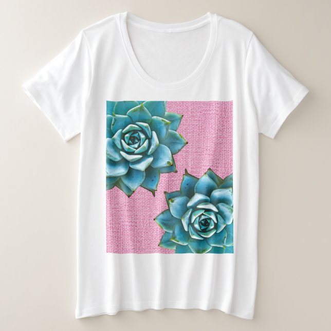 Sukkuläre Wasserfarbe auf hellrosa Große Größe T-Shirt (Design vorne)