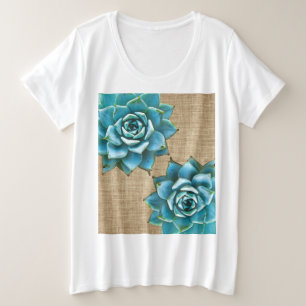Sukkuläre Wasserfarbe auf Tan Burlap Große Größe T-Shirt