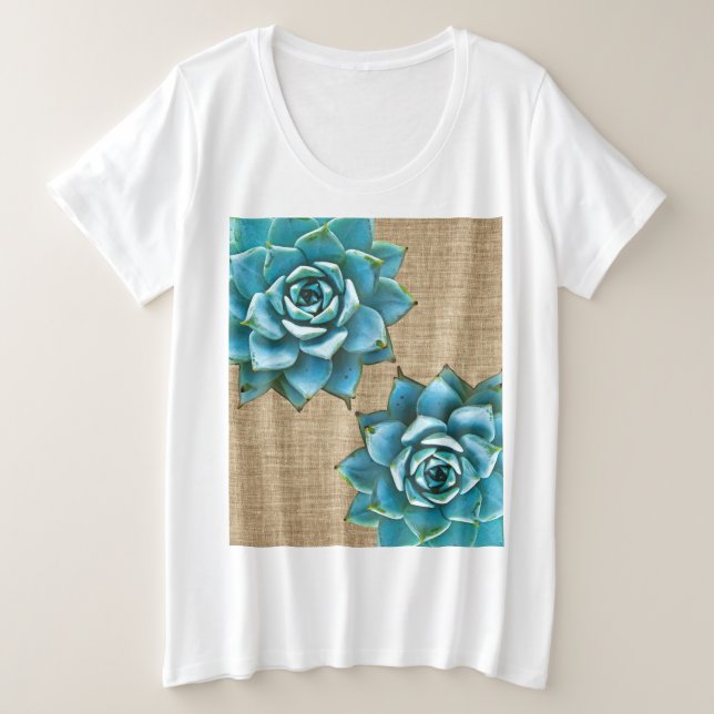 Sukkuläre Wasserfarbe auf Tan Burlap Große Größe T-Shirt (Design vorne)
