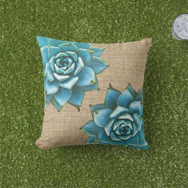 Sukkuläre Wasserfarbe auf Tan Burlap Kissen Für Draußen (Golfball-Marker)