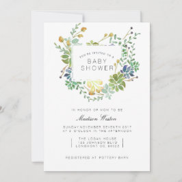 Sukkulärer Garten | Floral Watercolor Babydusche Einladung