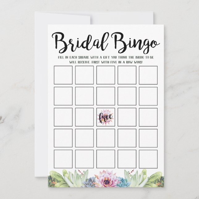 Sukkuläres Brautparty Bingo Einladung (Vorderseite)