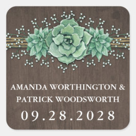 Sukkuläres Gipskraut Rustikale Hochzeitsticker Quadratischer Aufkleber