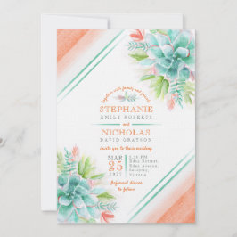 Sukkulent Aquarellgrün orange Hochzeit lädt ein Einladung