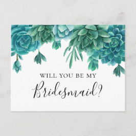 Sukkulent wirst du meine Brautjungfrau sein. Blaue Postkarte
