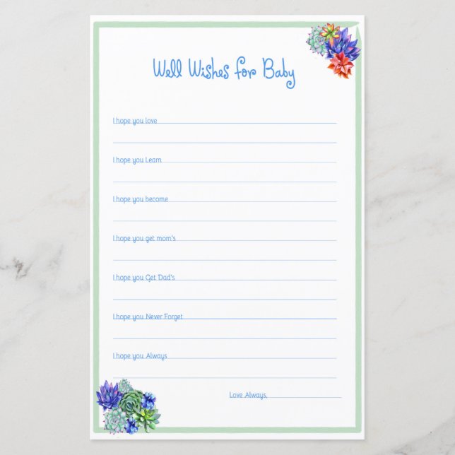 Sukkulente Baby-Dusche-Aktivität (Vorderseite)