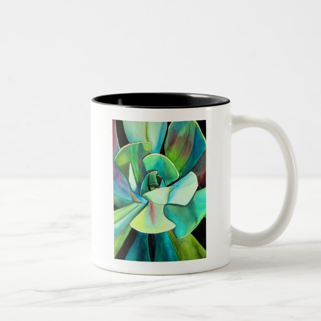 Sukkulente blaue und grüne Wüstenkunst Zweifarbige Tasse (Rechts)