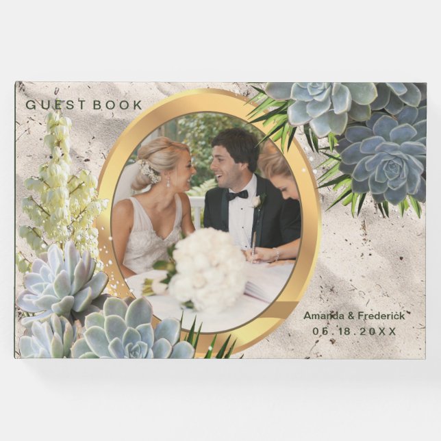 Sukkulente Blues Hochzeit Gästebuch (Vorderseite)