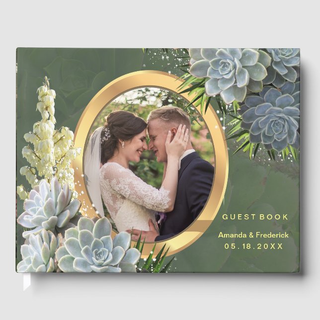 Sukkulente Blues Hochzeit Gästebuch (Vorderseite)