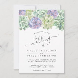 Sukkulente botanische Grüne Lila Hochzeit Einladung