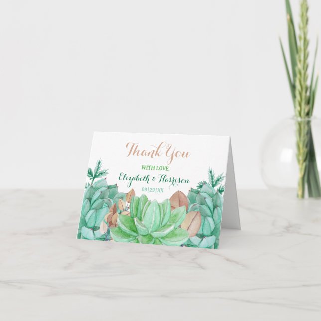 Sukkulente Bouquet Botanische Blumenhochzeit Dankeskarte (Vorderseite)