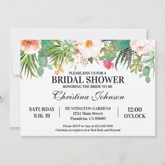Sukkulente Cactus Bridal Dusche Einladung (Vorderseite)