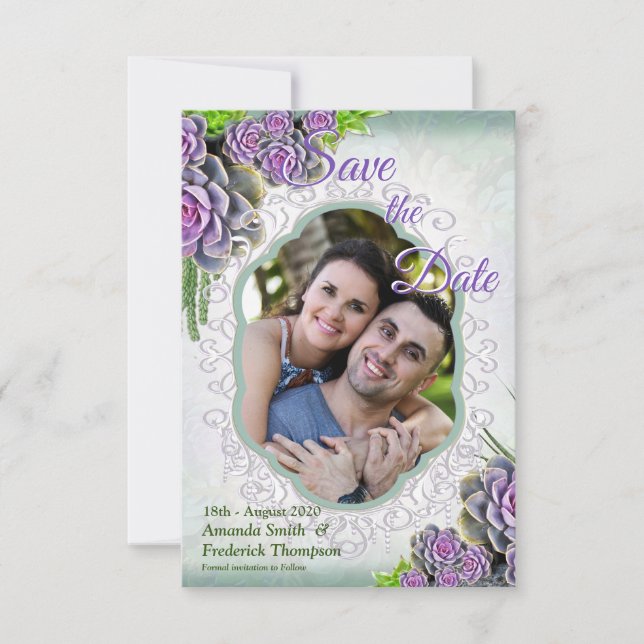Sukkulente Farben von SeaGreen, Violet Save the Da Date (Vorderseite)