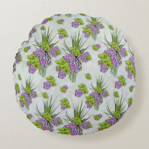 Sukkulente Farbtöne von Meeresgrün und Lavendel Rundes Kissen