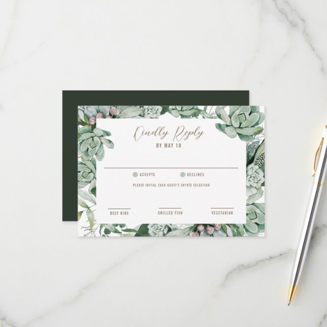 Sukkulente Garden Wedding UAWG RSVP Karte (Vorderseite/Rückseite Beispiel)