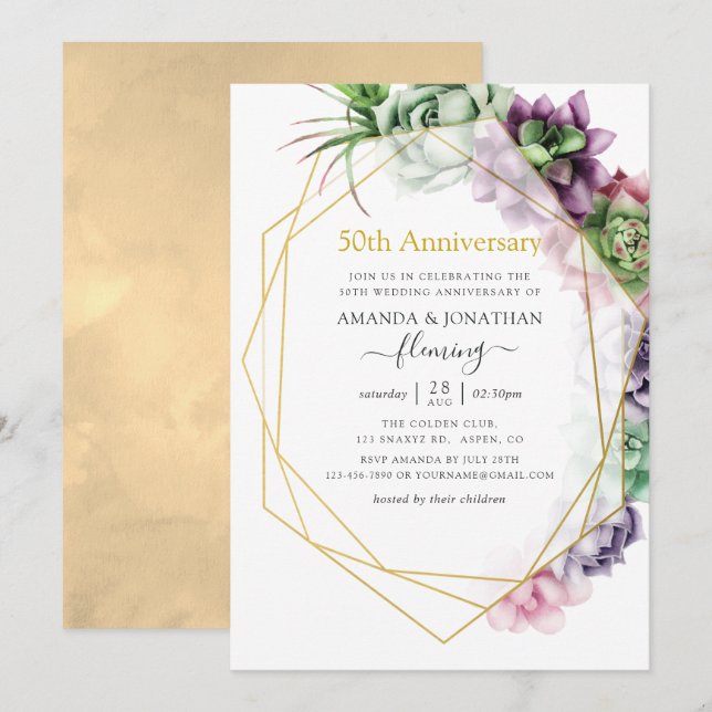 Sukkulente geometrische 50. Hochzeitstag Einladung (Vorne/Hinten)