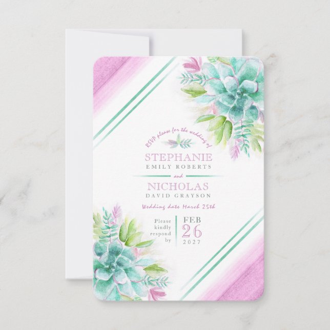 Sukkulente Hochzeitsgrün, rosa UAWG RSVP Karte (Vorderseite)