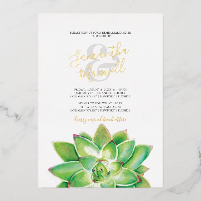 Sukkulente Hochzeitsnacht Folieneinladung (Vorderseite)