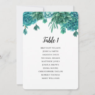 Sukkulente Hochzeitssitzkarte. Cactus table plan Einladung