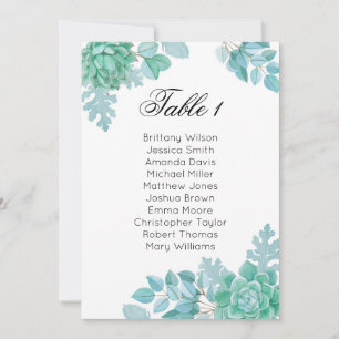 Sukkulente Hochzeitssitzkarte. Cactus table plan Einladung