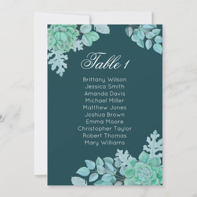 Sukkulente Hochzeitssitzkarte. Minzkaktus Einladung (Vorderseite)