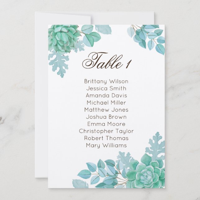 Sukkulente Hochzeitssitzkarte. Rustikaler Kakteen Einladung (Vorderseite)