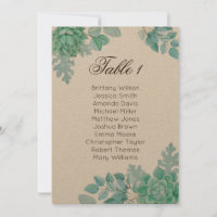 Sukkulente Hochzeitssitzkarte. Rustikaler Kakteen