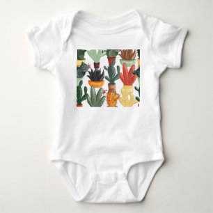 Sukkulente, Kakteen: niedliches Blumenmuster. Baby Strampler