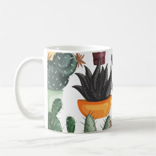 Sukkulente, Kakteen: niedliches Blumenmuster. Kaffeetasse