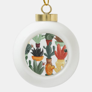 Sukkulente, Kakteen: niedliches Blumenmuster. Keramik Kugel-Ornament