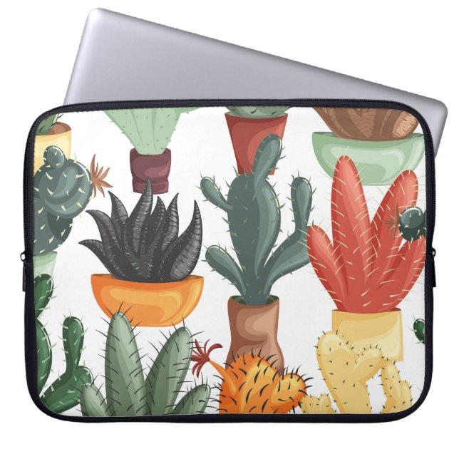 Sukkulente, Kakteen: niedliches Blumenmuster. Laptopschutzhülle (Vorderseite)