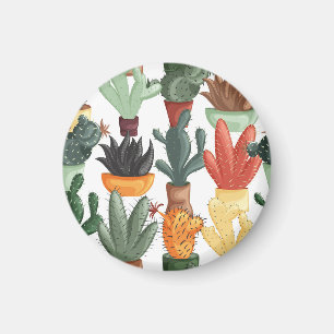 Sukkulente, Kakteen: niedliches Blumenmuster. Magnet