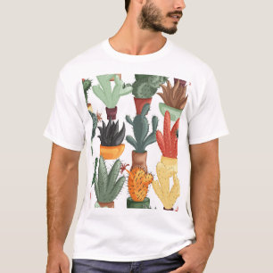Sukkulente, Kakteen: niedliches Blumenmuster. T-Shirt
