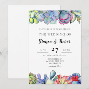 Sukkulente Kaktus-Aquarell-Hochzeit Einladung
