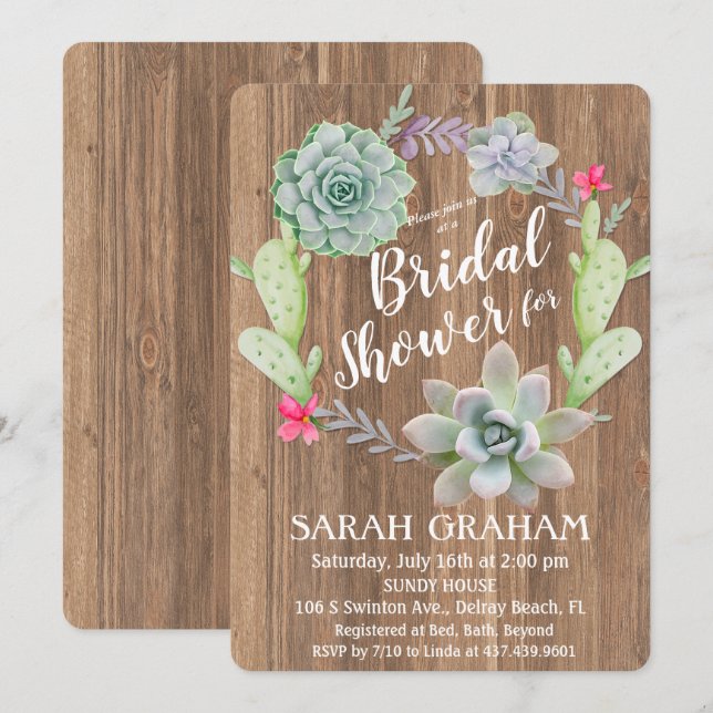 Sukkulente Kaktus Wreath Bridal Dusche Einladung (Vorne/Hinten)