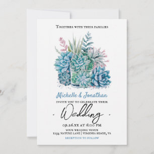 Sukkulente Pflanze Aquarellhochzeit Einladung