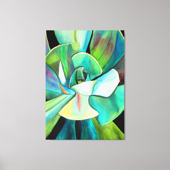Sukkulente Pflanze Aquarellmalerei Leinwanddruck (Vorderseite)
