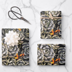 Sukkulente Pflanze in Grau und Braun Geschenkpapier Set