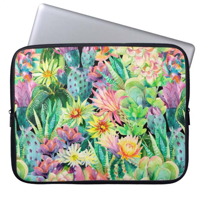 Sukkulente Pflanze und Kakteen-Gartenmuster Laptopschutzhülle (Vorderseite)