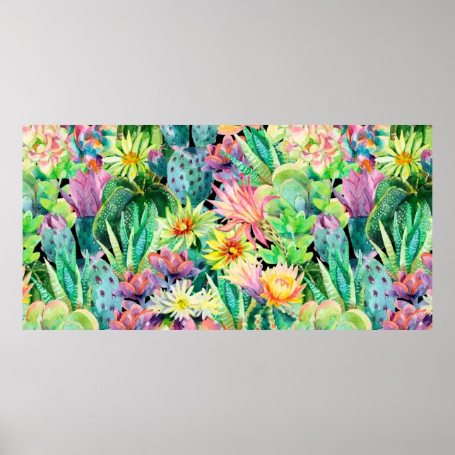 Sukkulente Pflanze und Kakteen-Gartenmuster Poster (Vorne)